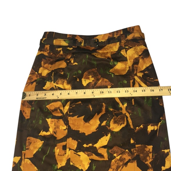 New York & Company Abtract Floral Brown Yellow Stretch Pencil Skirt - Women’s 2 - Picture 4 of 12
